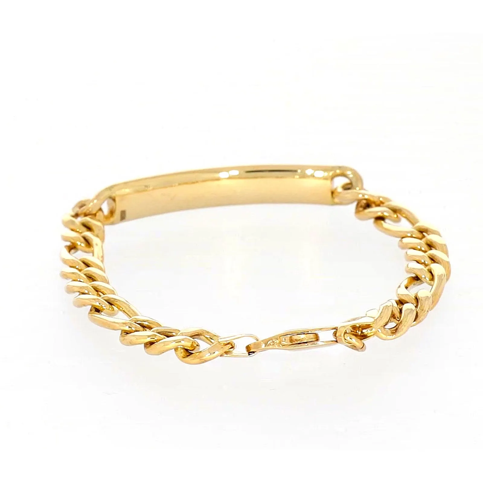 9ct Yellow Gold Silver Filled 19cm Figaro Bracelet with ID Bar