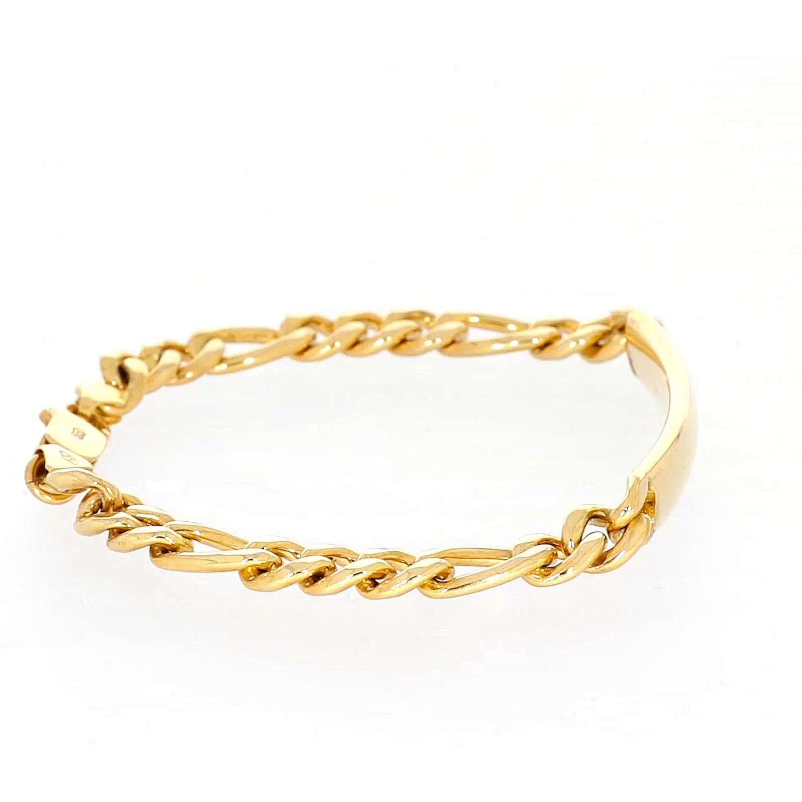 9ct Yellow Gold Silver Filled 19cm Figaro Bracelet with ID Bar