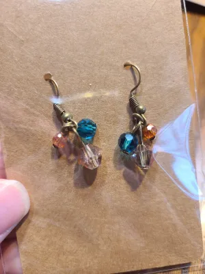 Amber, Teal, and Clear Waterfall Earrings