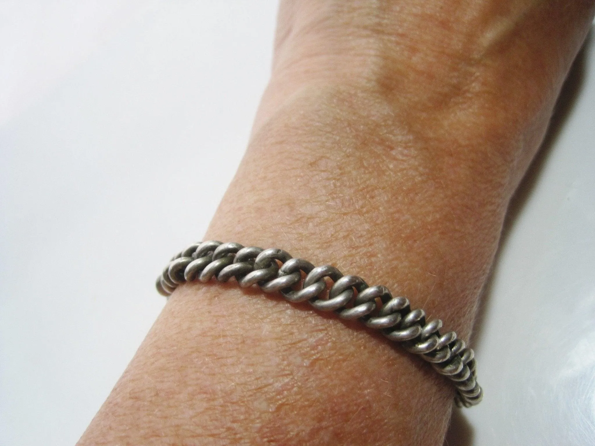 Antique Solid Silver Pocket Watch Chain Bracelet from Turkey