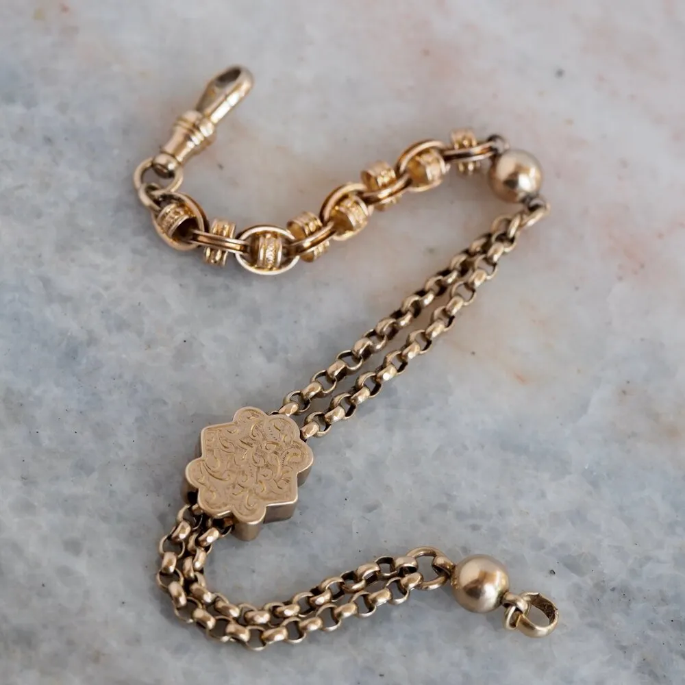 Antique Victorian 14k and 10k Gold Rolo Link and Ornate Link Slide Bracelet