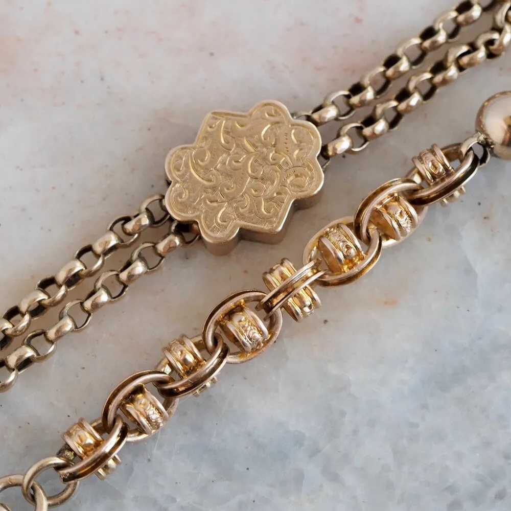 Antique Victorian 14k and 10k Gold Rolo Link and Ornate Link Slide Bracelet