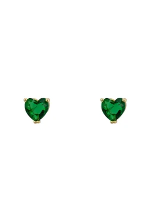 Asscher Cut Heart Stud Earrings Gold Emerald