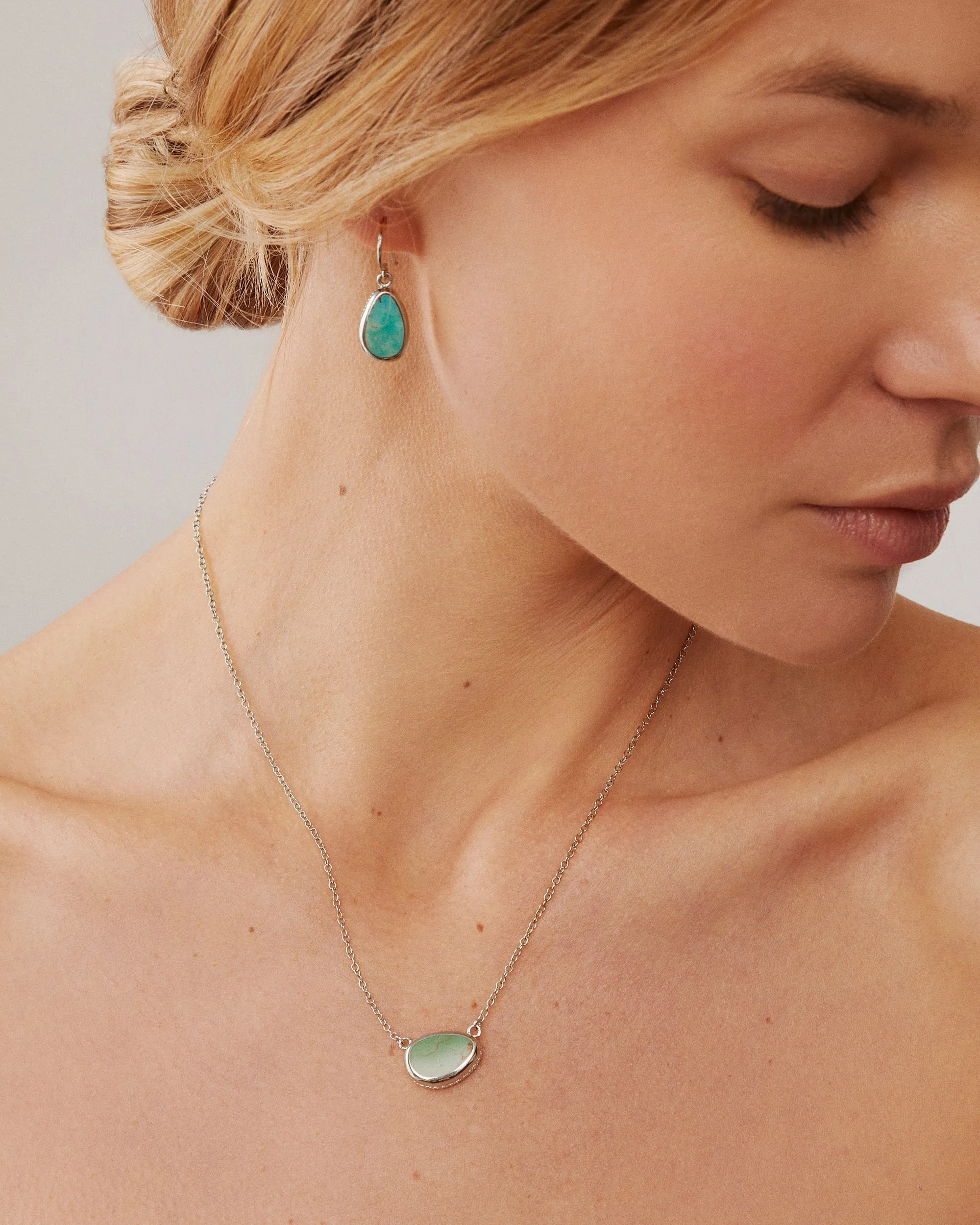 Asymmetrical Turquoise Drop Earrings - Silver - ER10358STQ
