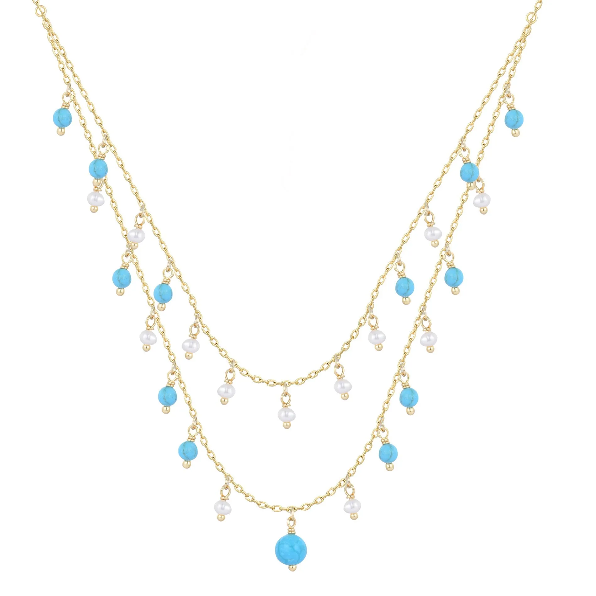AZURA FRESHWATER PEARL & TURQUOISE GOLD NECKLACE