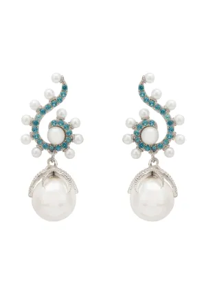Baroque Pearl Poseidon Gemstone Drop Earrings Aqua Silver
