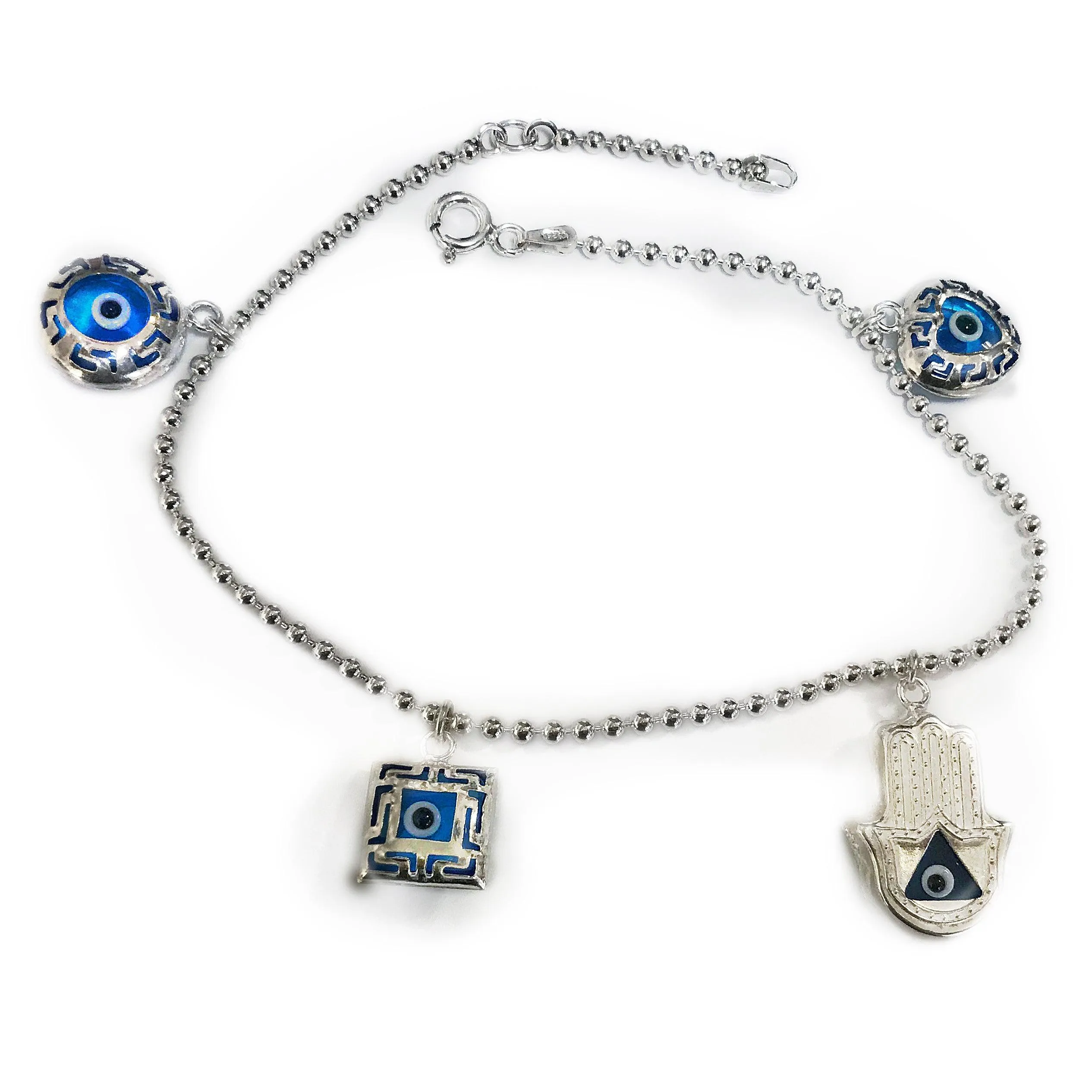 Beads Chain Ankle Bracelet in Sterling Silver with Charms