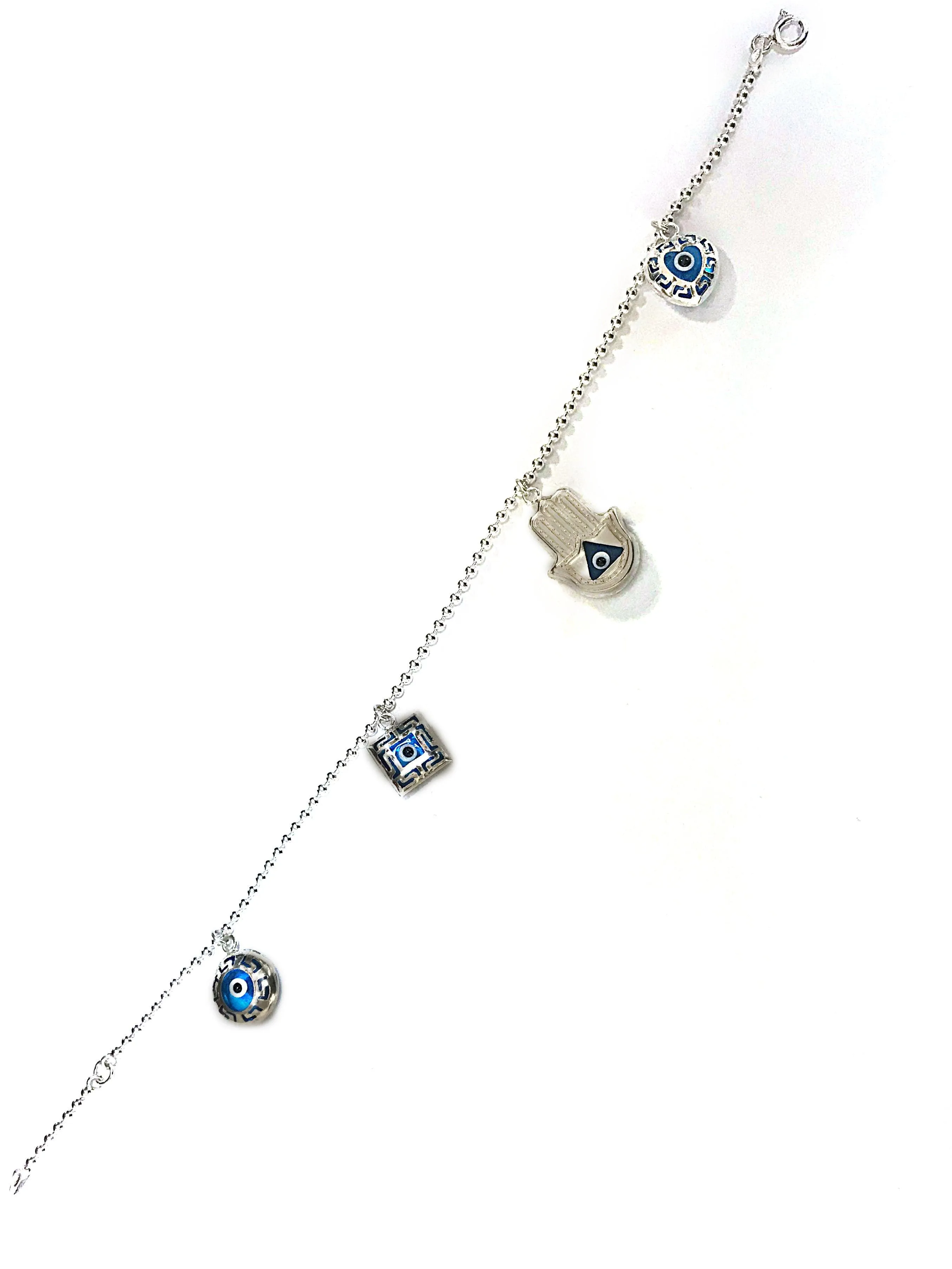 Beads Chain Ankle Bracelet in Sterling Silver with Charms