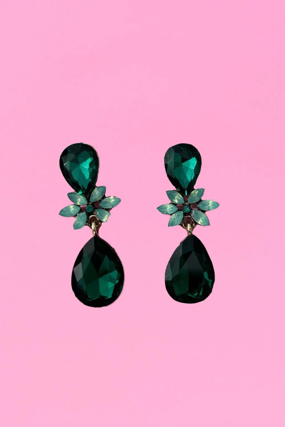 Bejewelled Drop Earrings - Emerald