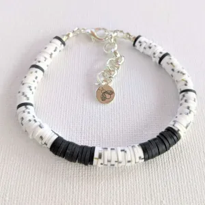 Black, Salt & Pepper Heishi Clay Disc Bracelet