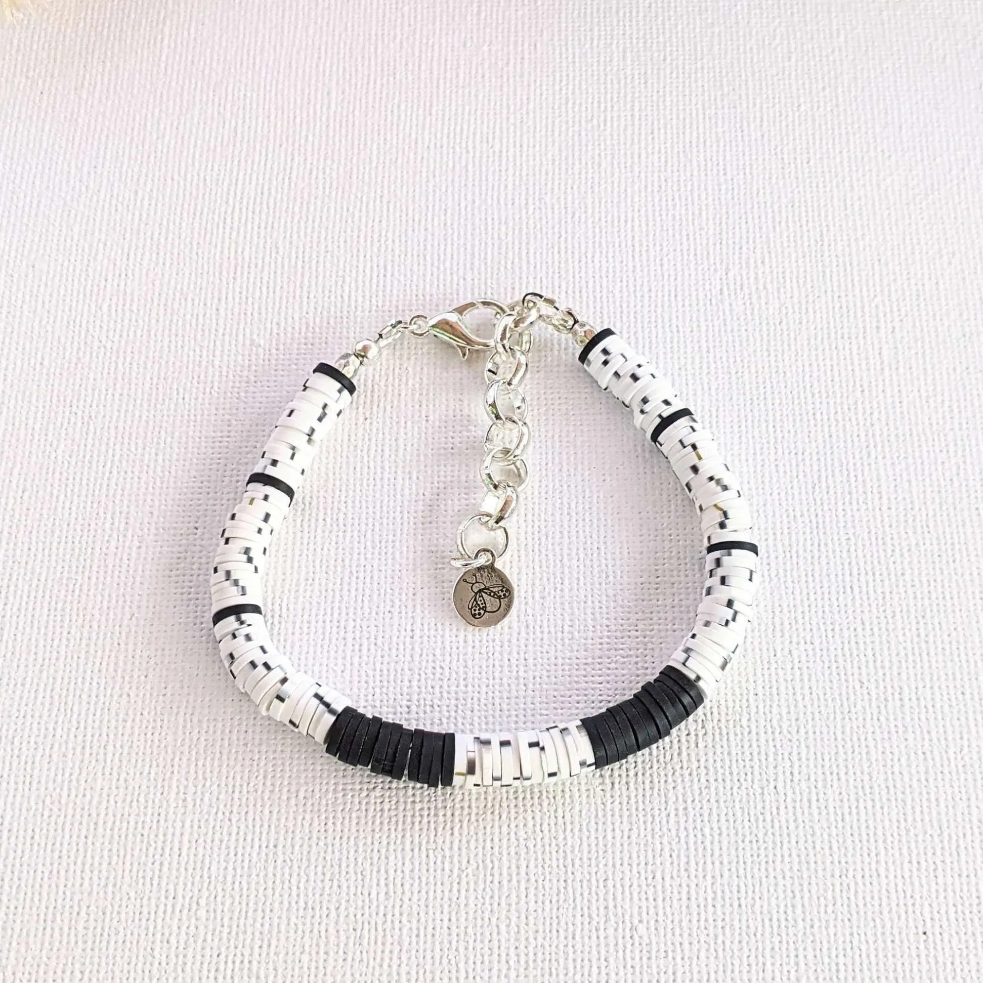 Black, Salt & Pepper Heishi Clay Disc Bracelet