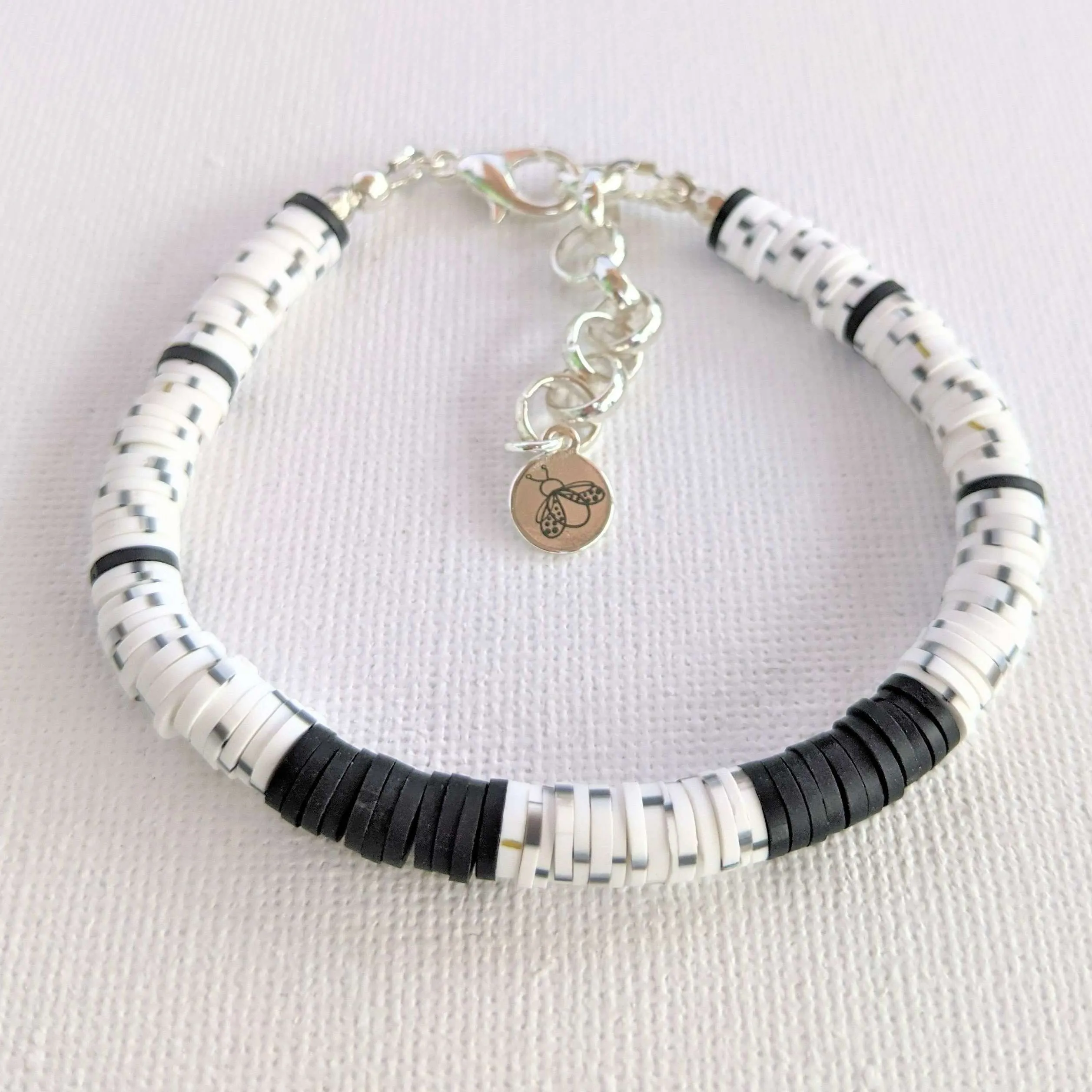 Black, Salt & Pepper Heishi Clay Disc Bracelet