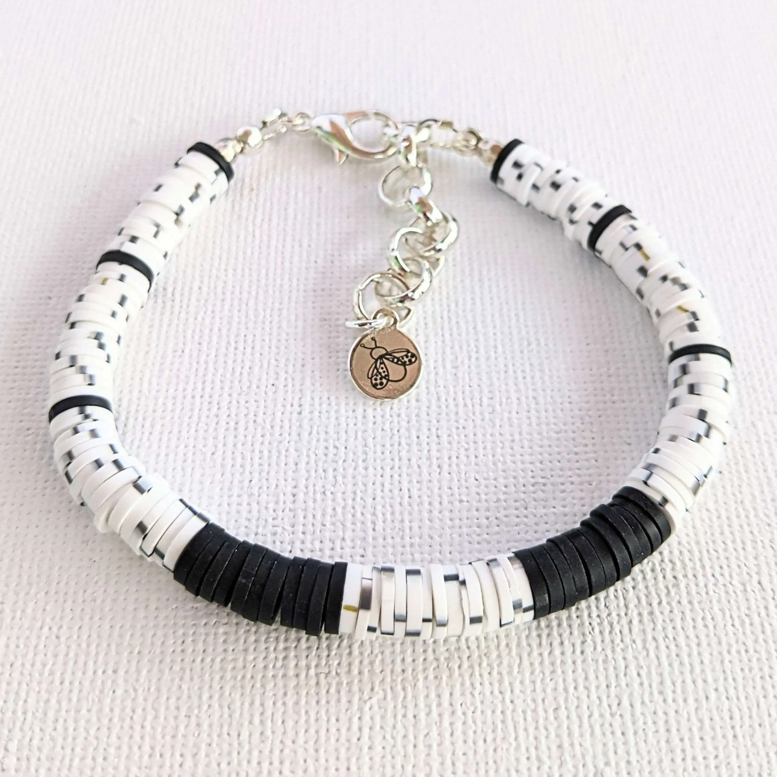 Black, Salt & Pepper Heishi Clay Disc Bracelet