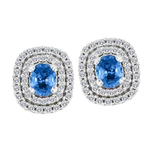 Blue Topaz and Diamond Double Halo Earrings