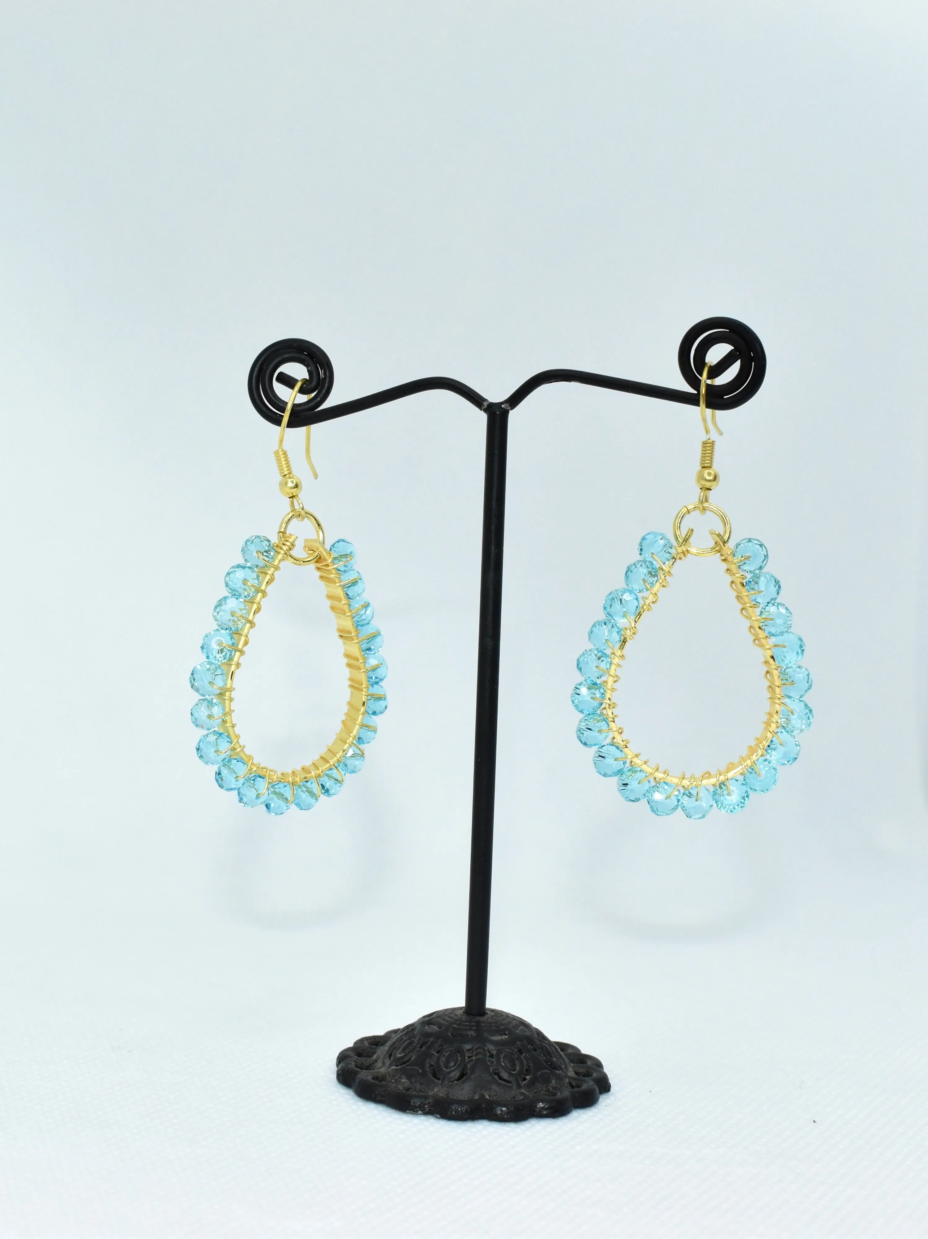 Blue Topaz Beaded Hoop Earrings