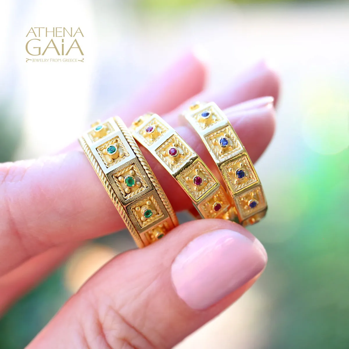 Byzantine Embroidery Rope Border Block Ring (In-Stock)
