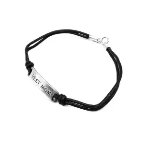 Canta "Best Mom" Engraved 925 Sterling Silver on Leather Bracelet