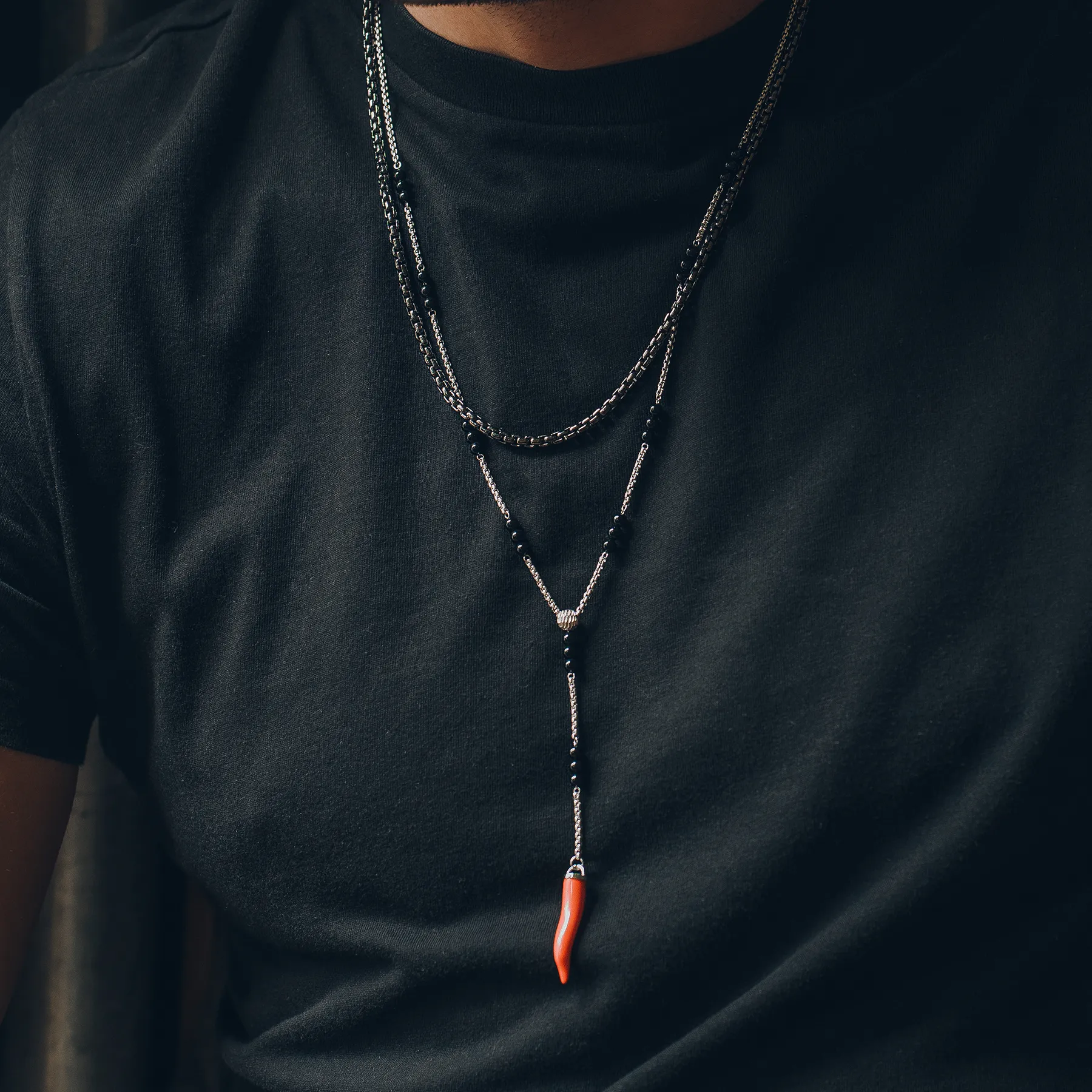 Capri Corno Necklace With Rhodium Plated Silver