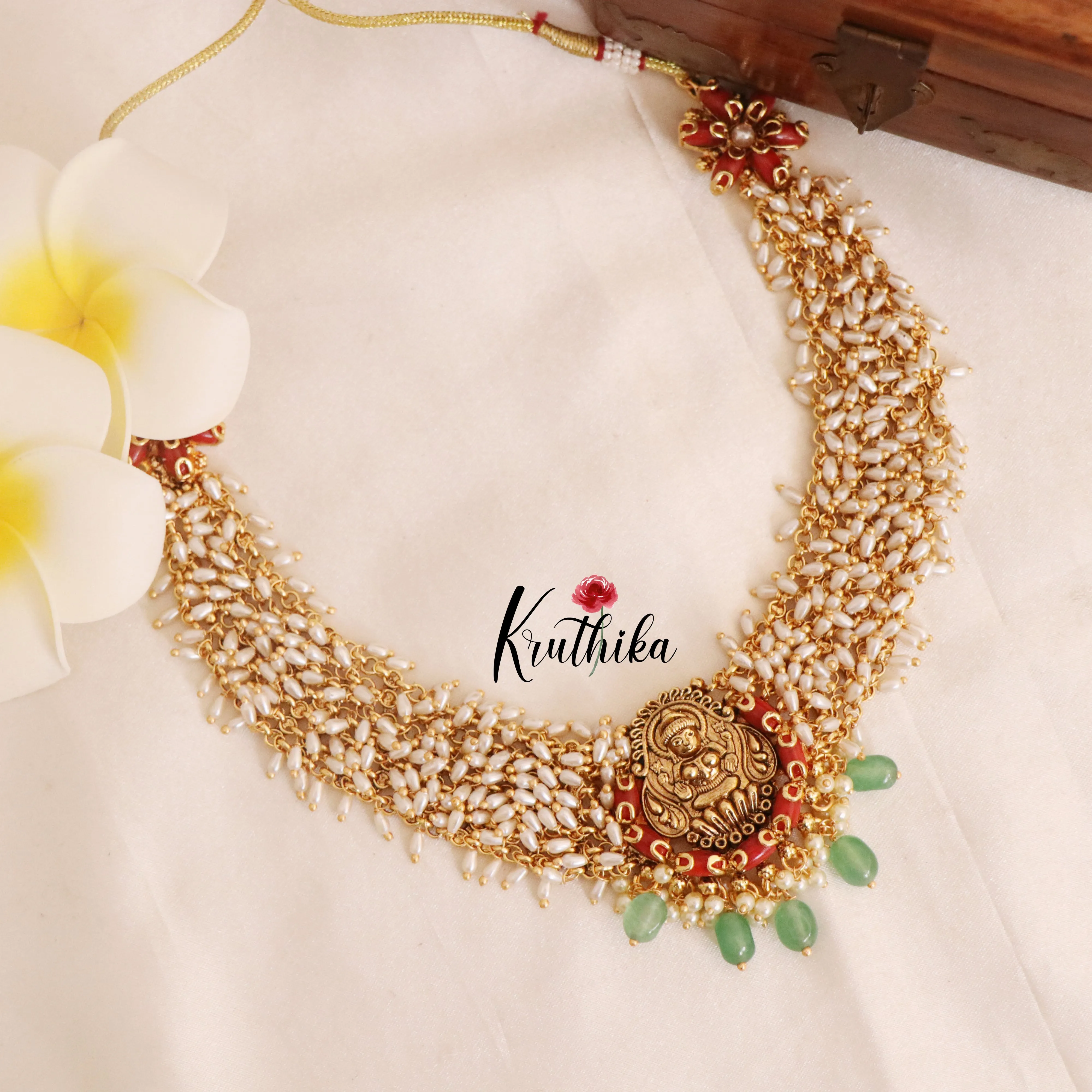 Cluster rice pearls Lakshmi coral necklace NC1772