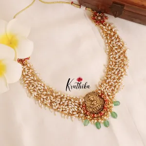 Cluster rice pearls Lakshmi coral necklace NC1772