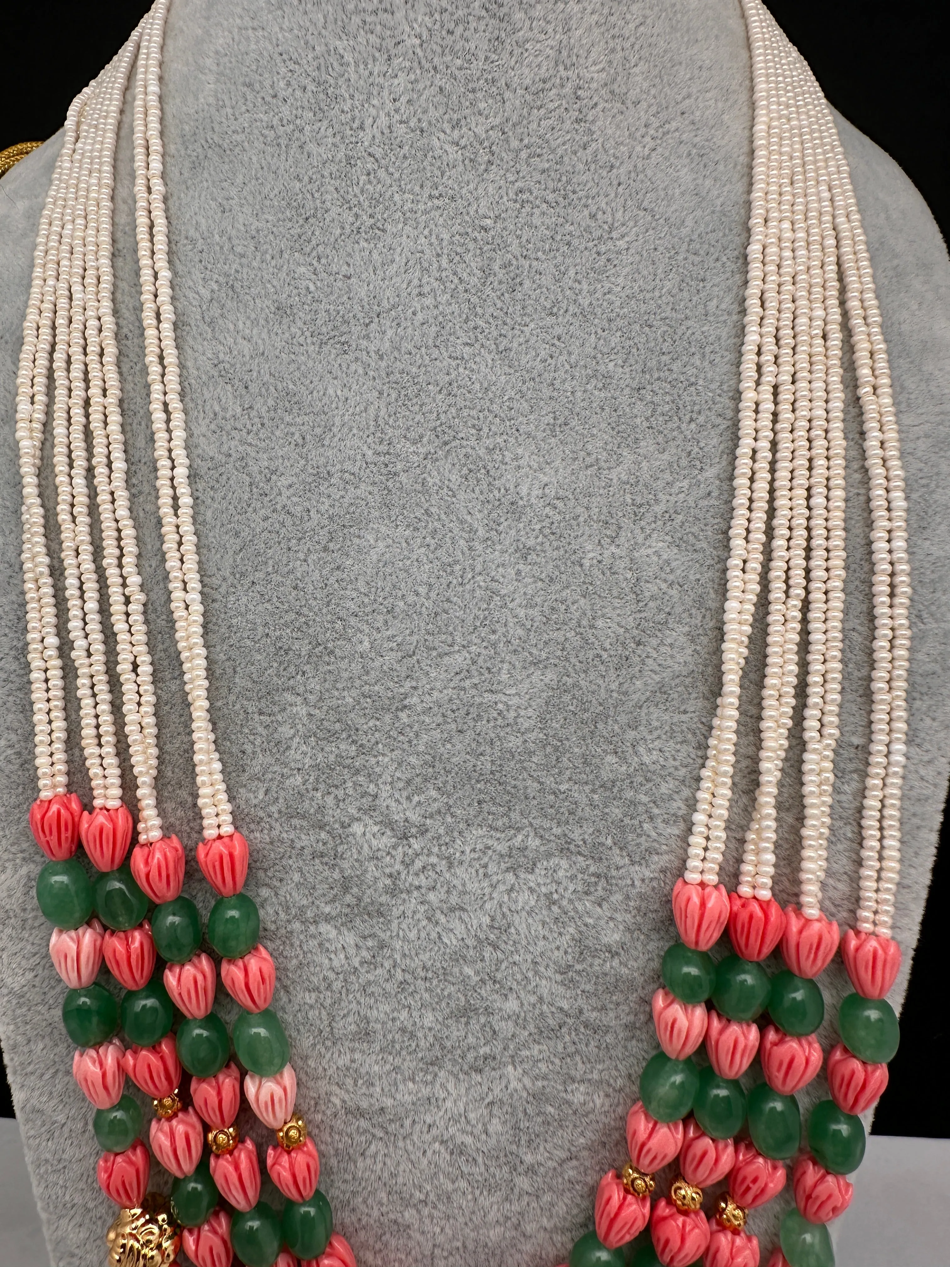 Coral Emerald Nakshi Multi Layer Necklace