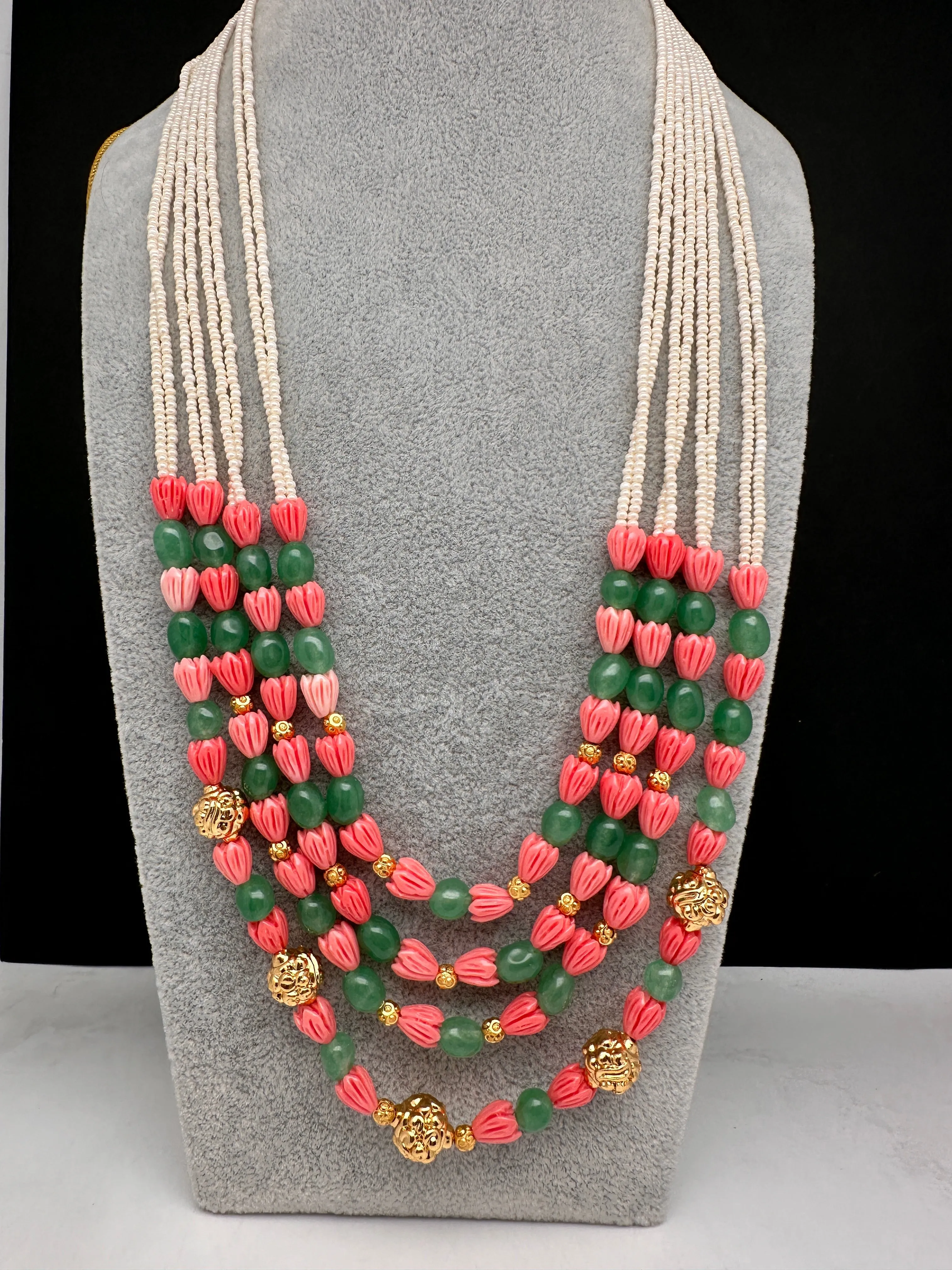 Coral Emerald Nakshi Multi Layer Necklace
