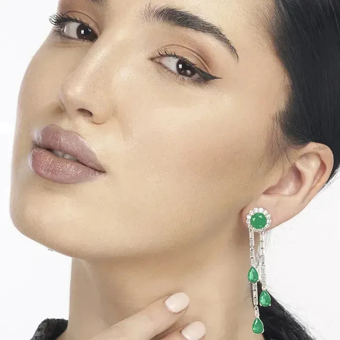 Dangling Green Pear shaped Accent Earrings