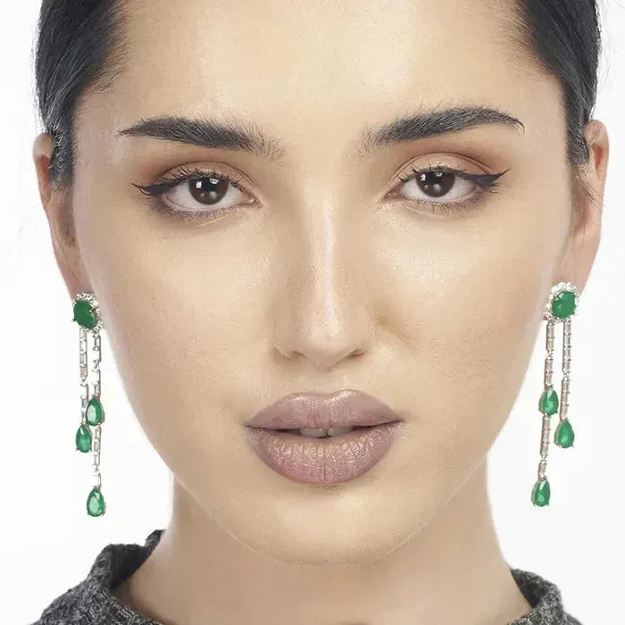 Dangling Green Pear shaped Accent Earrings