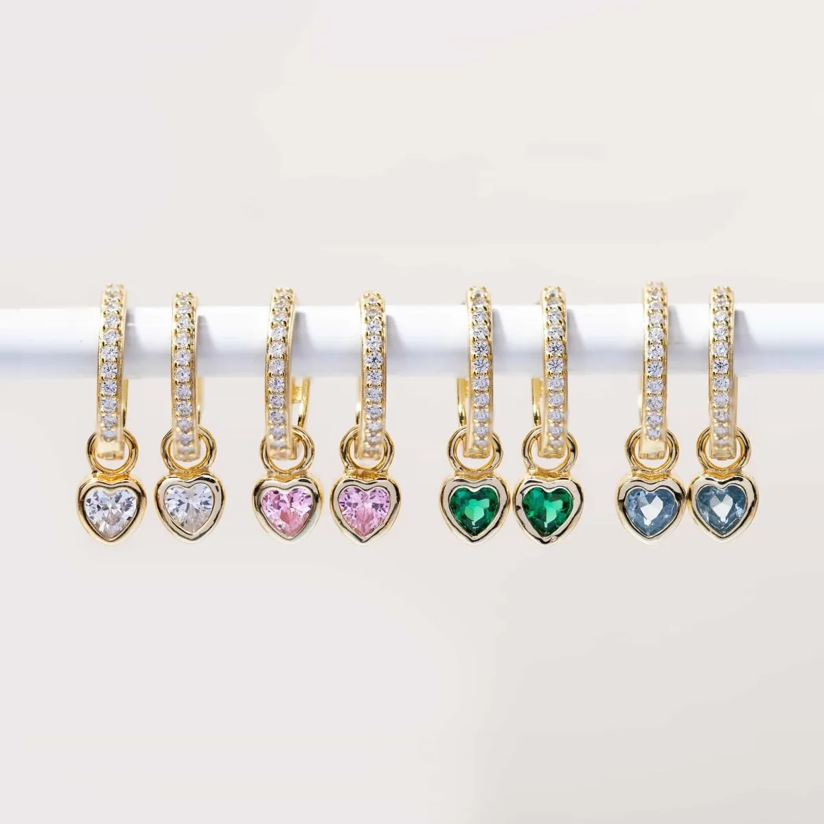 Dangling Heart Pave Huggie Hoops Emerald