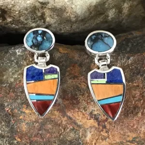 David Rosales Indian Summer Inlaid Sterling Silver Earrings Leaf