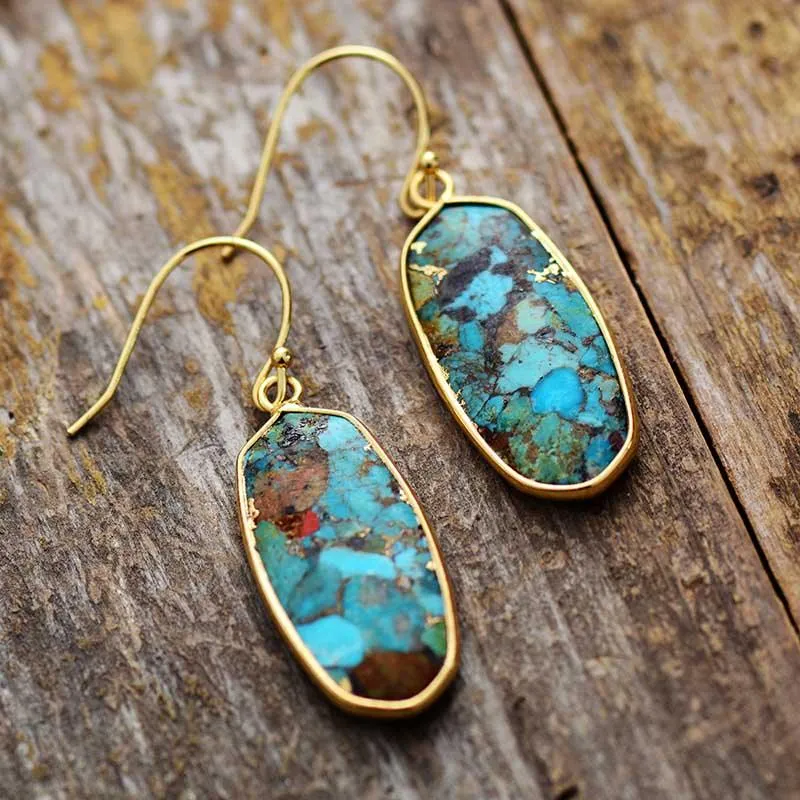 Dhungal Turquoise Drop gold Earrings