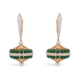 Diamond, Emerald & Pearl Dangle Earrings