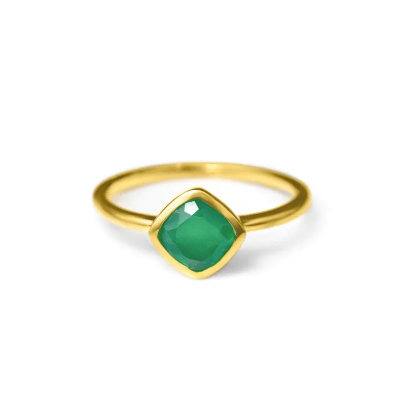 Diamond Shape Green Onyx Stacking Ring • May Birthstone