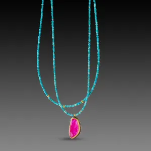Double Strand Turquoise Necklace with Ruby
