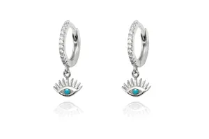 Effy Evil Eye Turquoise CZ Silver Sterling Silver Hoop Earrings