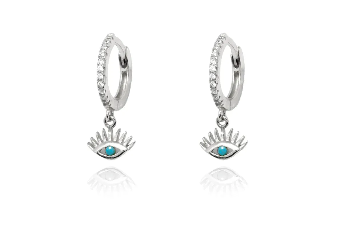 Effy Evil Eye Turquoise CZ Silver Sterling Silver Hoop Earrings