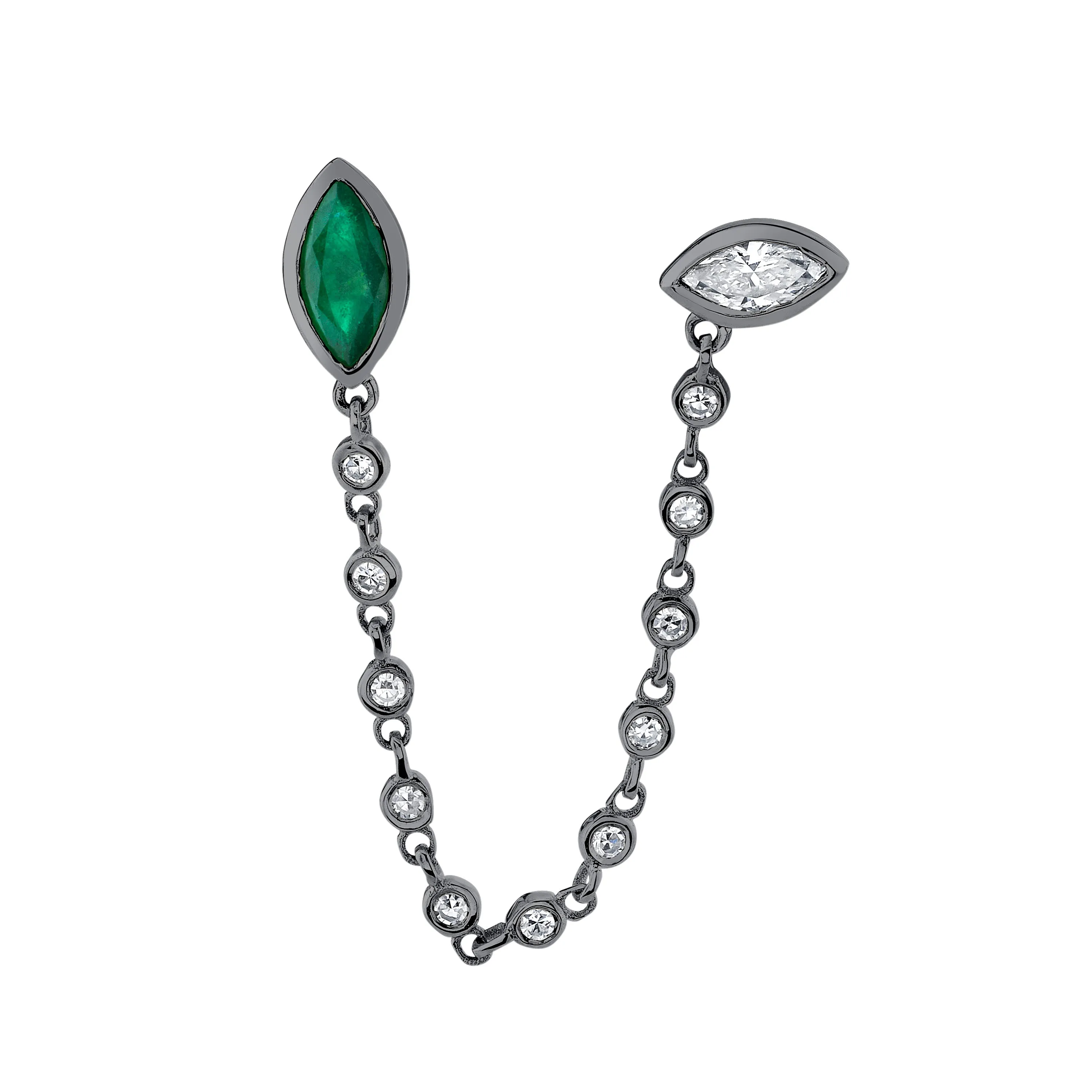 EMERALD & DIAMOND DUO CHAIN LINK STUD