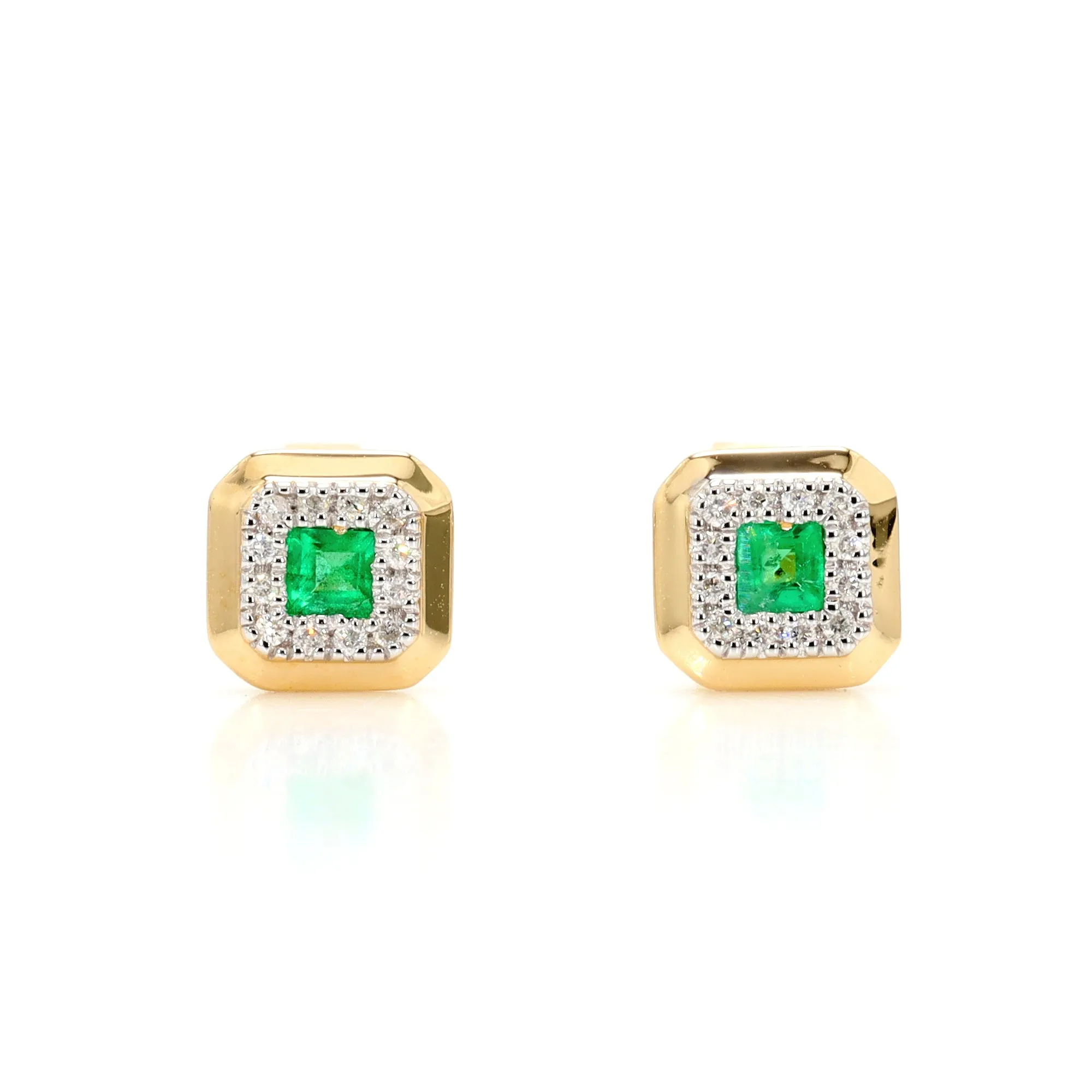 Emerald and Diamond Halo Studs