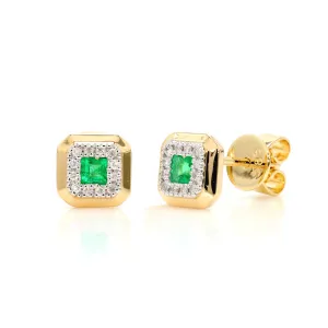 Emerald and Diamond Halo Studs