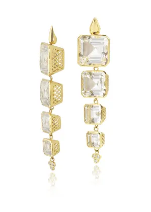 Emerald Cut White Topaz and Diamond Earrings