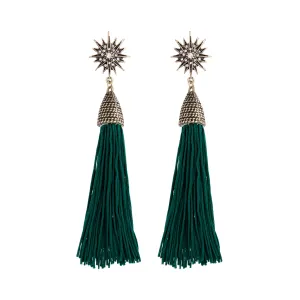 Emerald Green Star Tassel Drop Earring