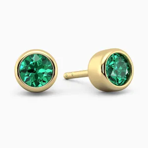 Emerald Stud Earrings - Round 18 K Gold