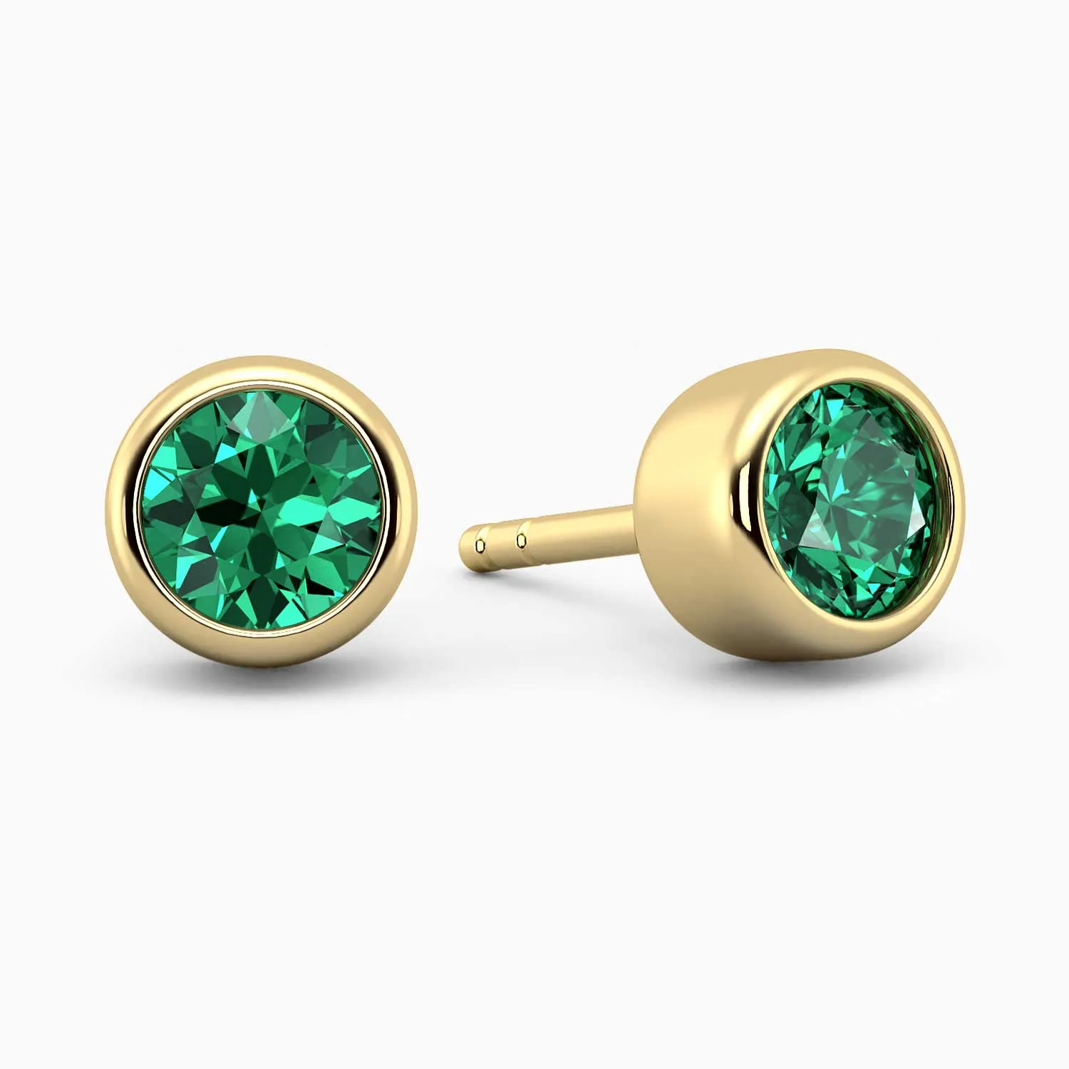 Emerald Stud Earrings - Round 18 K Gold