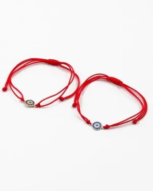 Evil Eye Red String Bracelet, .925 Sterling Silver Diamond CZ Lucky Little Eye Red String Bracelet