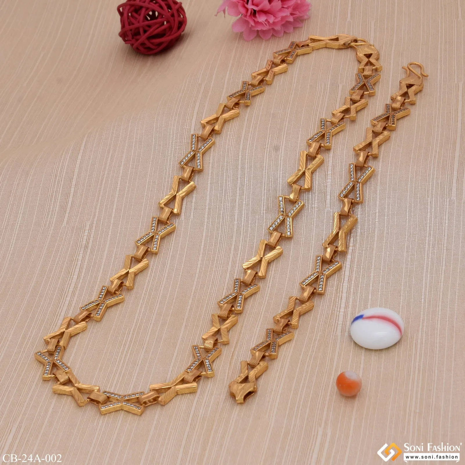 Fashionable Design Linked with Diamond Gold Plated Chain Bracelet Combo - Style A002