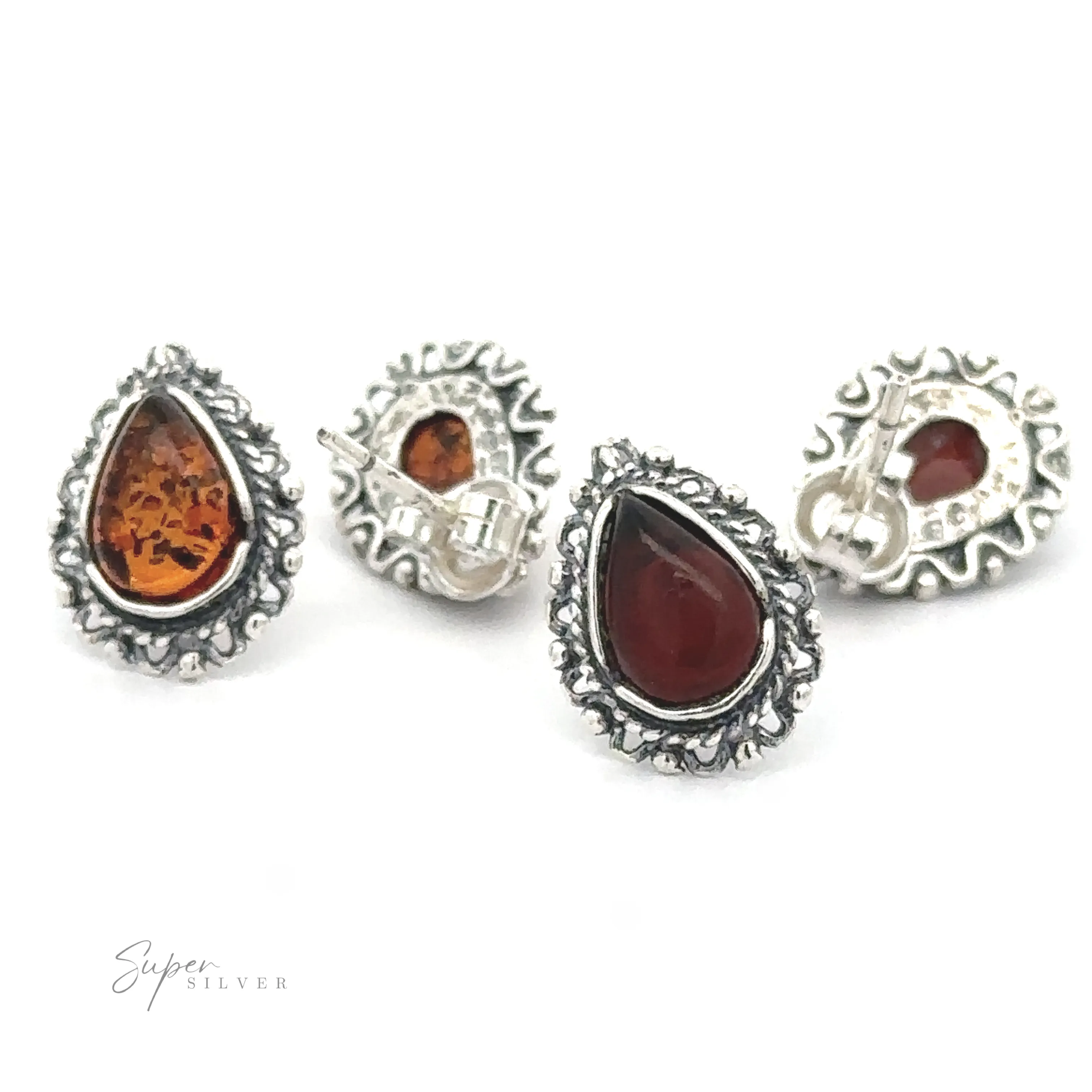 Framed Teardrop Amber Studs
