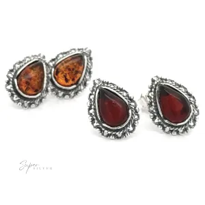 Framed Teardrop Amber Studs
