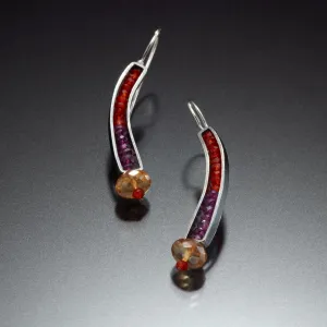 Gemstone Curve Earrings (red)