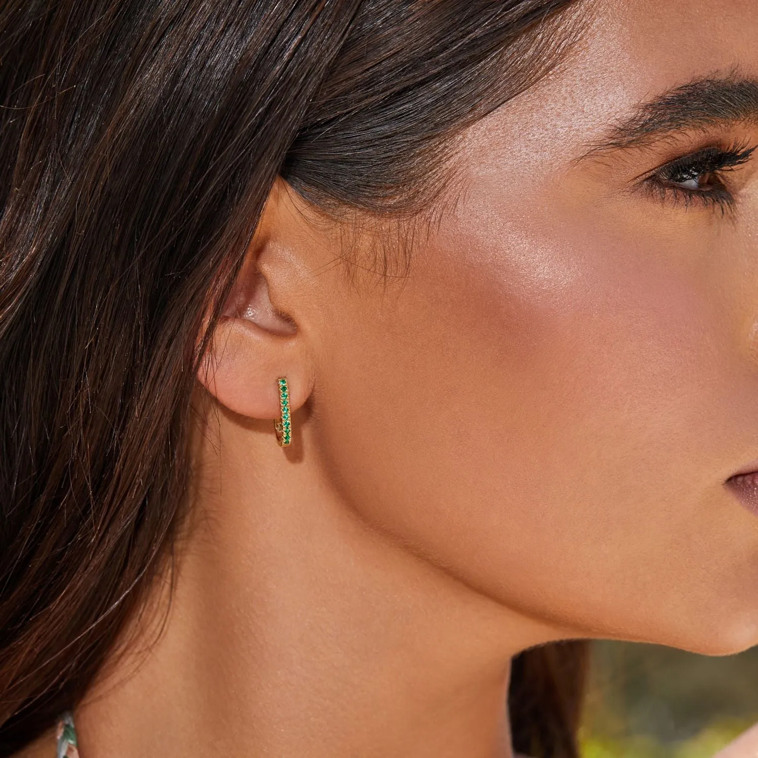 Gemstone Pave Paperclip Huggie Earrings