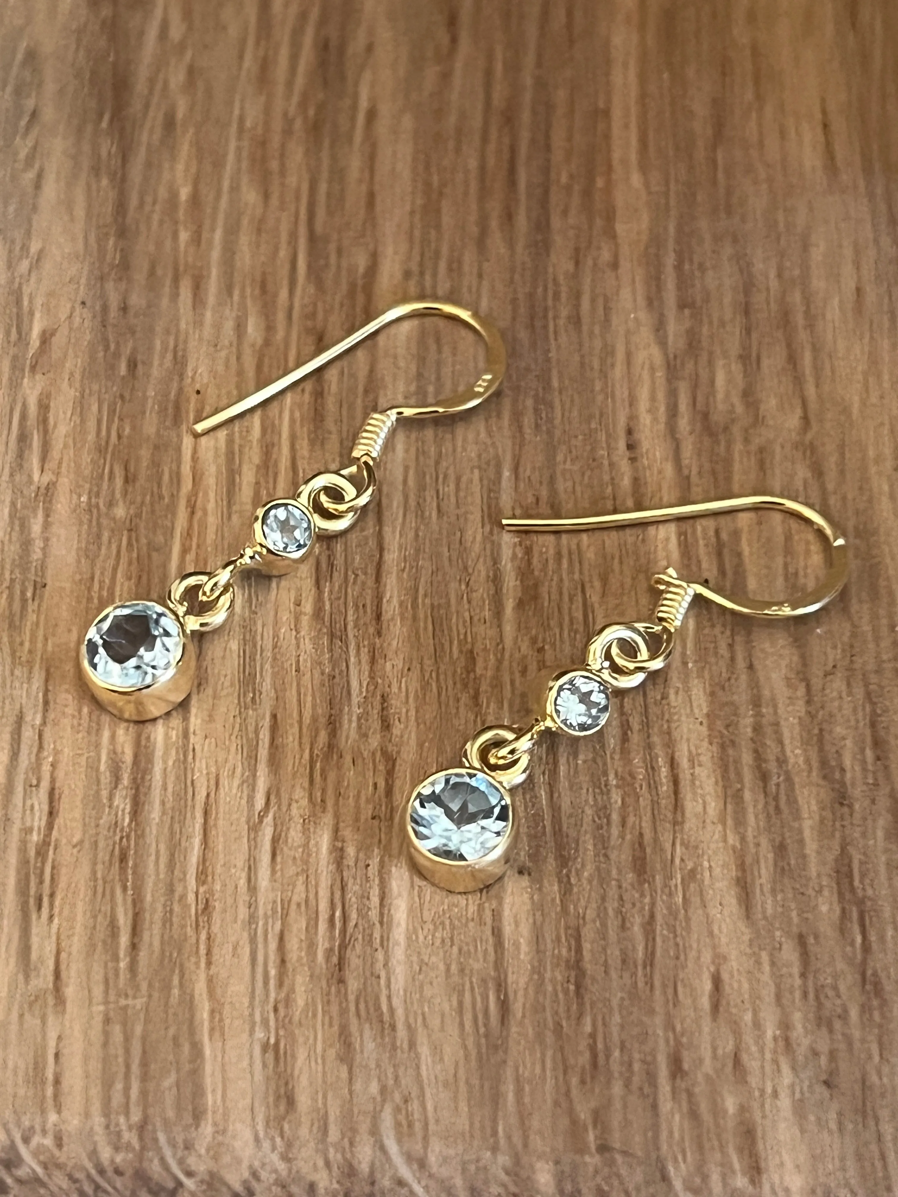 Gold Plated Solid Silver Blue Topaz Drop Earrings